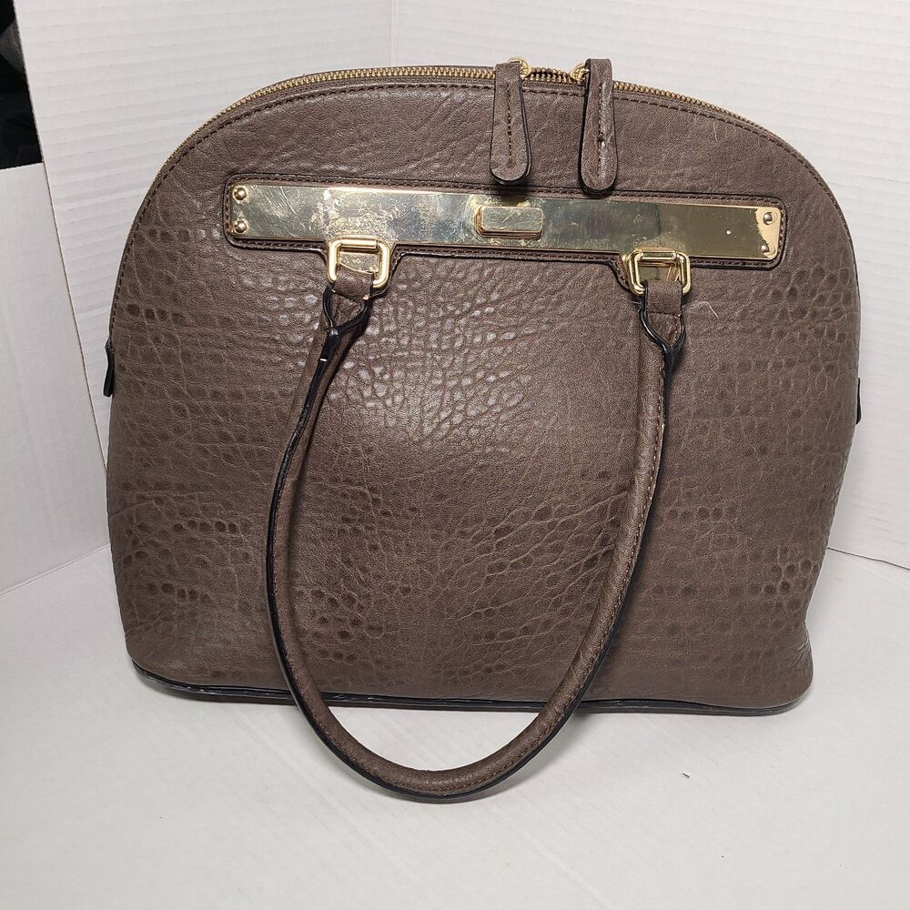ALDO Valerafratta Brown Faux Crocodile Ostrich Textured Dome Satchel Handbag